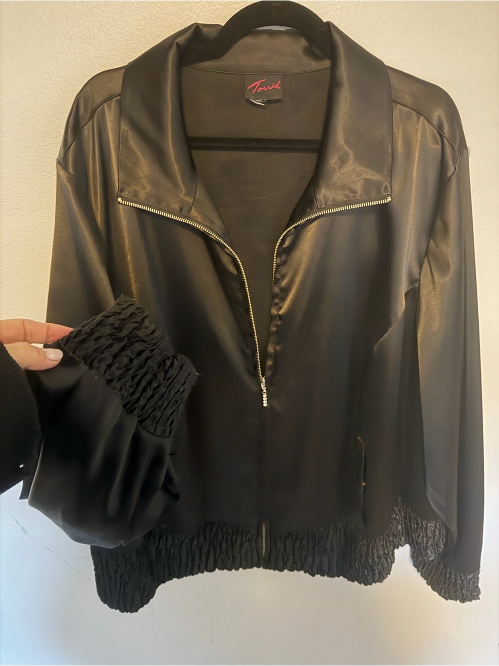 Torrid Black Satin Zip-Front Bomber Jacket